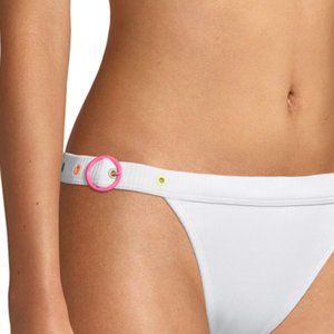 Swim Bikini Bottom White Ribbed Pink Ring Juniors Jrs LARGE 11 -13 Adjustable